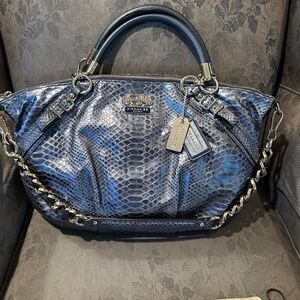 COACH MADISON PYTHON EMBOSSED DENIM BLUE LEATHER SATCHEL #16346